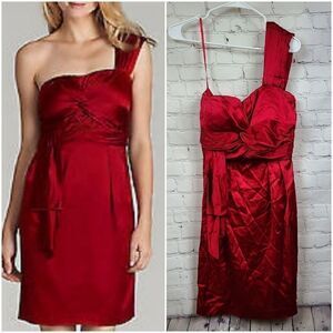 Antonio Melani Red One Shoulder Satin Dress Women's Bridesmaid Formal Party